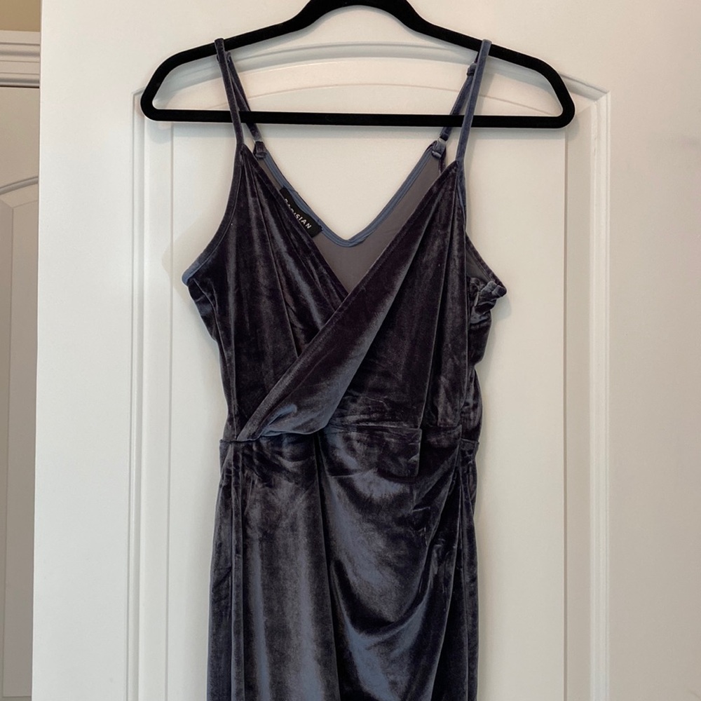 PARISIAN Missguided Navy Wrap Velvet Dress